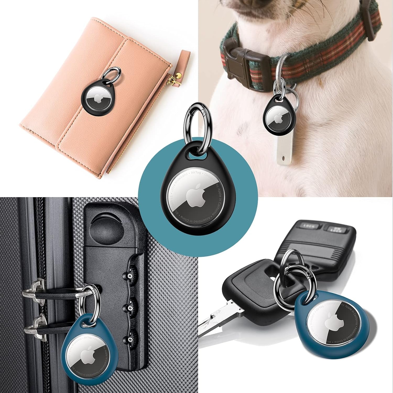 360° Protective Case for Airtag, [4-Pack] Airtags Keyring Holder, Scratch-Resistant, Lock Design, Keychain for Airtag, TPU Full Cover Case for Key, Bag, Luggage, Pet Collar (Black & Blue)