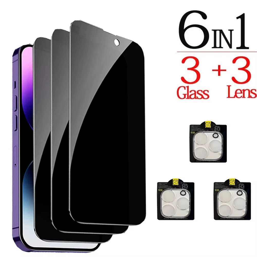 1~4PCS Anti-Spy Glass for Iphone 16 15 14 13 Pro Max Privacy Screen Protectors & Camera Protection Film for Iphone15 12 11 Pro