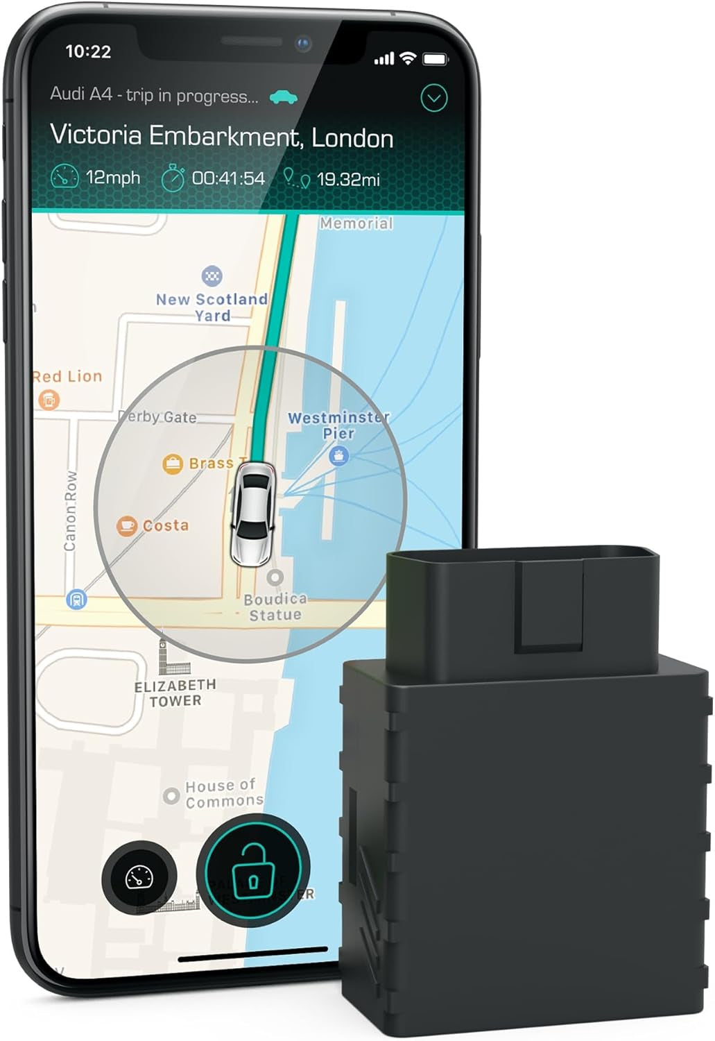 anti Theft Car Device - Real Time UK Car GPS Tracker & Car Alarm System Security - OBD & Phone App - Auto Van Vehicles Tracking & Instant Alert of Suspicious Behavior