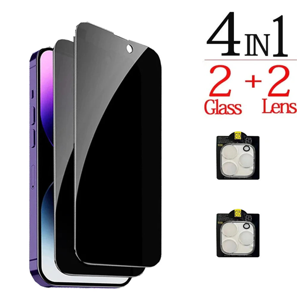 1~4PCS Anti-Spy Glass for Iphone 16 15 14 13 Pro Max Privacy Screen Protectors & Camera Protection Film for Iphone15 12 11 Pro