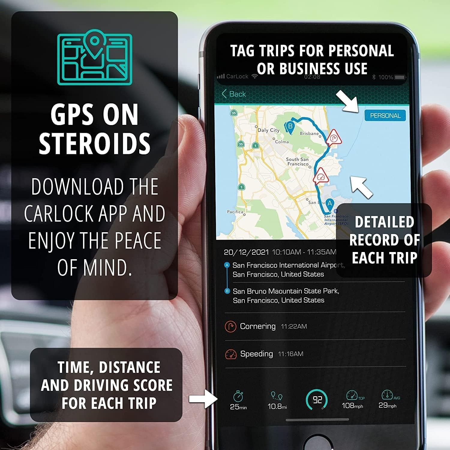 anti Theft Car Device - Real Time UK Car GPS Tracker & Car Alarm System Security - OBD & Phone App - Auto Van Vehicles Tracking & Instant Alert of Suspicious Behavior