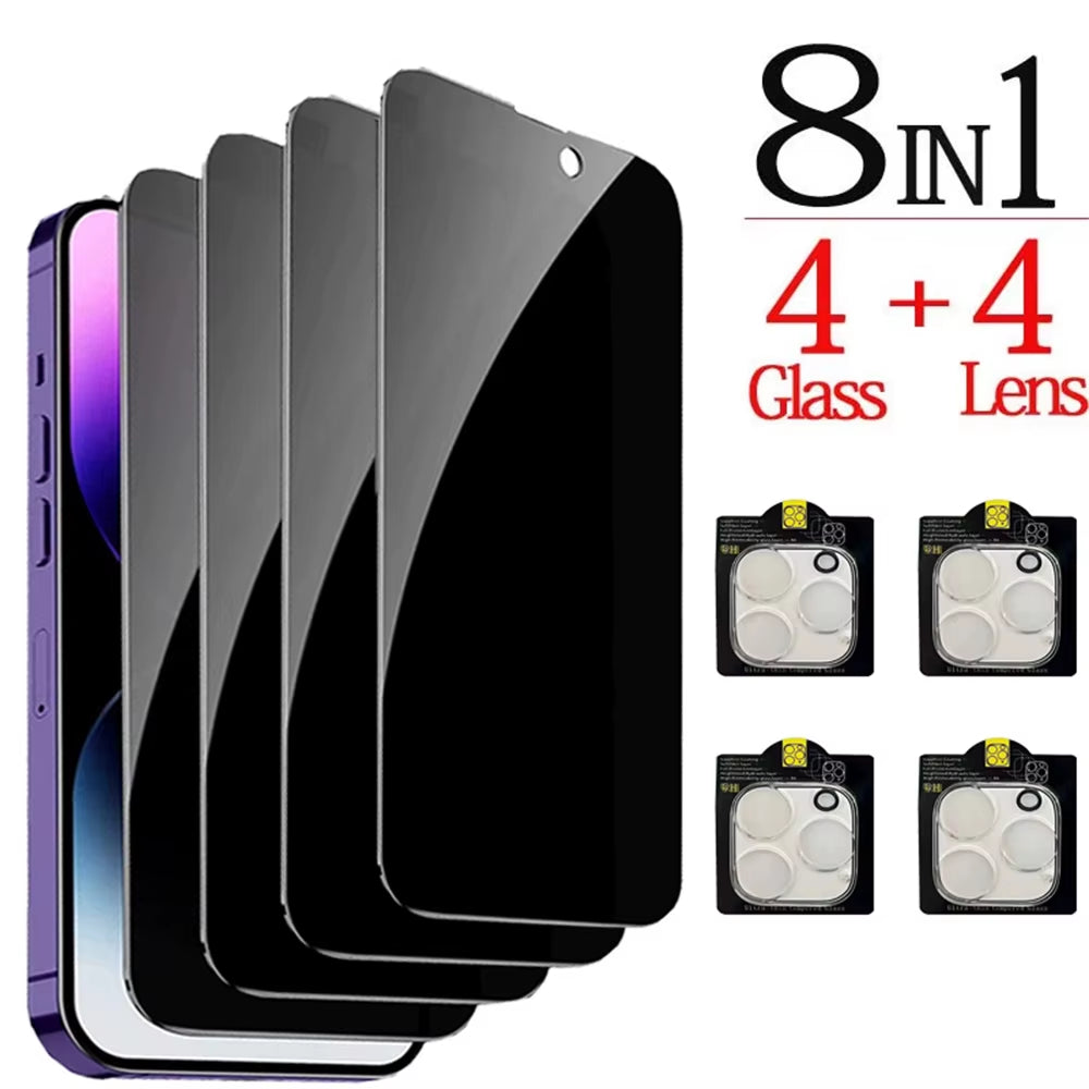 1~4PCS Anti-Spy Glass for Iphone 16 15 14 13 Pro Max Privacy Screen Protectors & Camera Protection Film for Iphone15 12 11 Pro